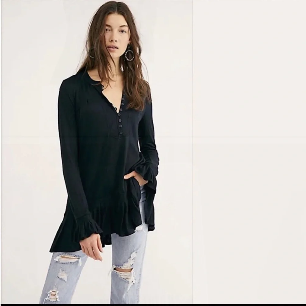 Free People | Your Girl Flounce Hem Knit Henley Tunic Dress - Picture 4 of 13